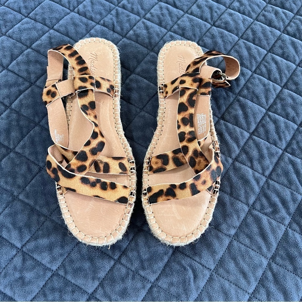 Madewell wedge Sandals Women size 9 Leopard Animal Print Malia Espadrille - Picture 3 of 12